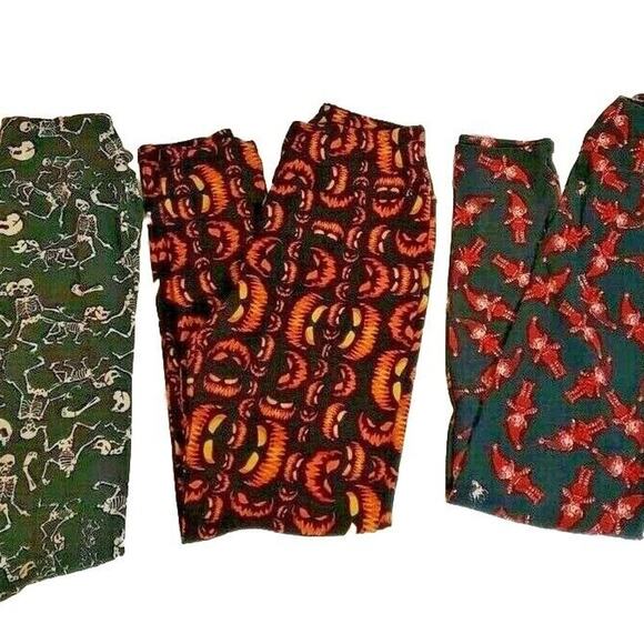 LULA ROE  HALLOWEEN LEGGINGS PUMPKINS SKELETON CREEPY DOLLS ONE SIZE SOFT!! - Picture 1 of 7